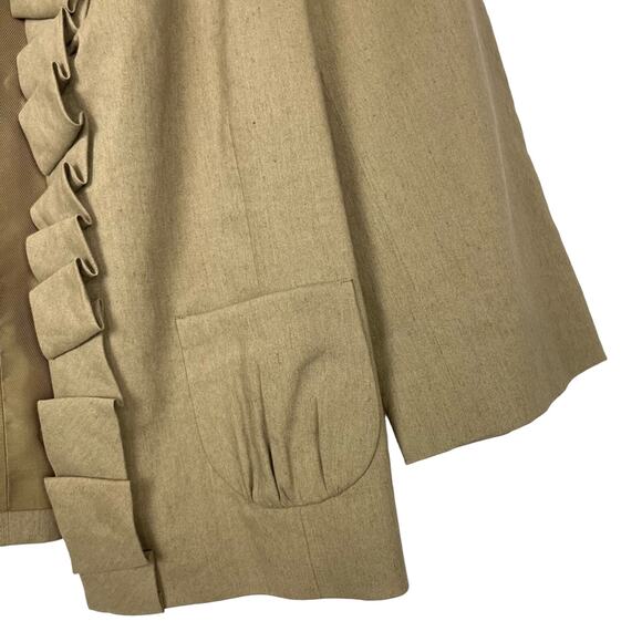 Classiques Entier | Brown Linen Blend Pleated Ruffle Trim Classy Office Jacket - Picture 4 of 10